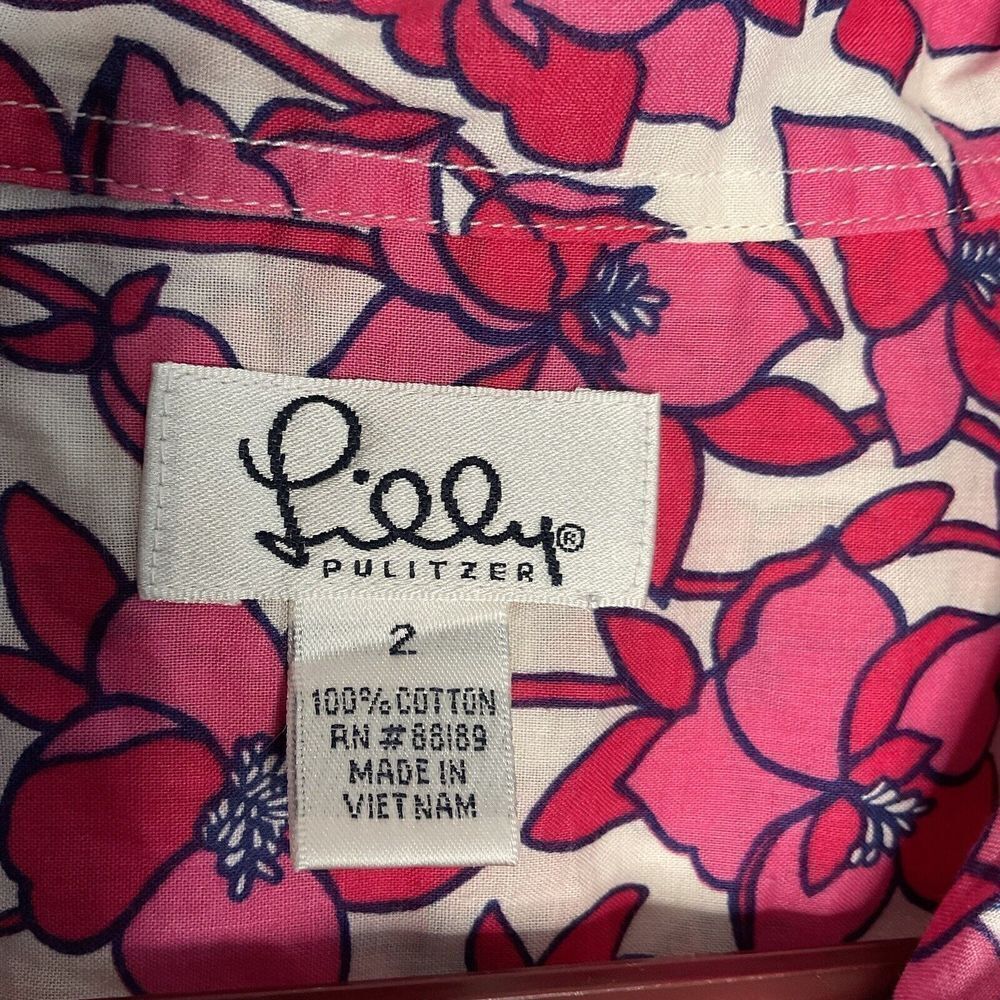 Lilly Pulitzer Womens Shirt Size 2 Pink Floral Blouse Long Sleeve Button Front - Picture 4 of 9